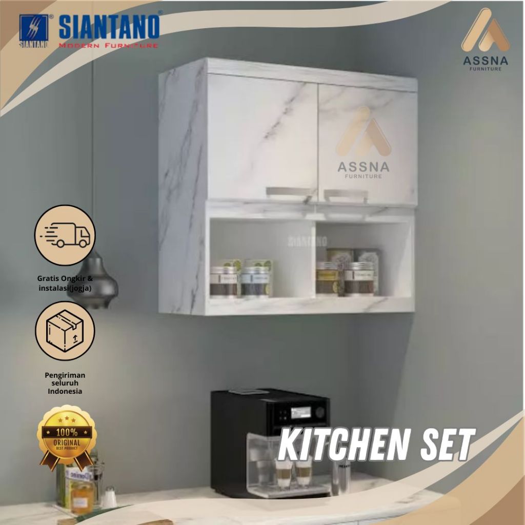 SIANTANO Lemari Rak Penyimpanan Dapur Kitchen Set Atas Bawah Minimalis Partikel Board MDF Handle Alu