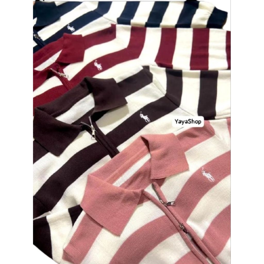 Rajut Polo Yaya New Double Zipper/ Cardigan Polo Yaya Double Zipper/ Atasan Wanita Rajut Polo Double