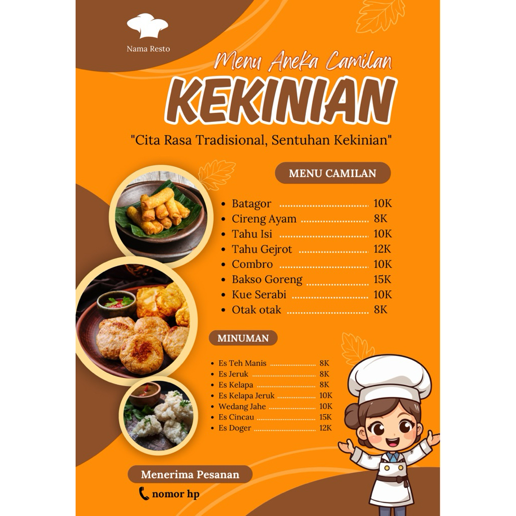 cetak menu makanan dan minuman