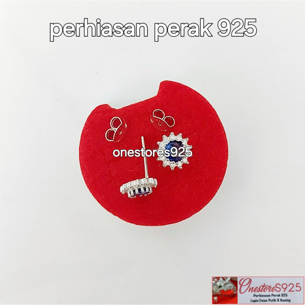 GIWANG BATU BLUE SAFIR PERAK 925 LAPIS EMAS PUTIH