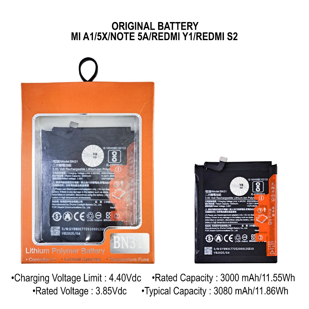 Baterai Xiaomi Redmi Note 5A / Note 5A Prime BN31 Original