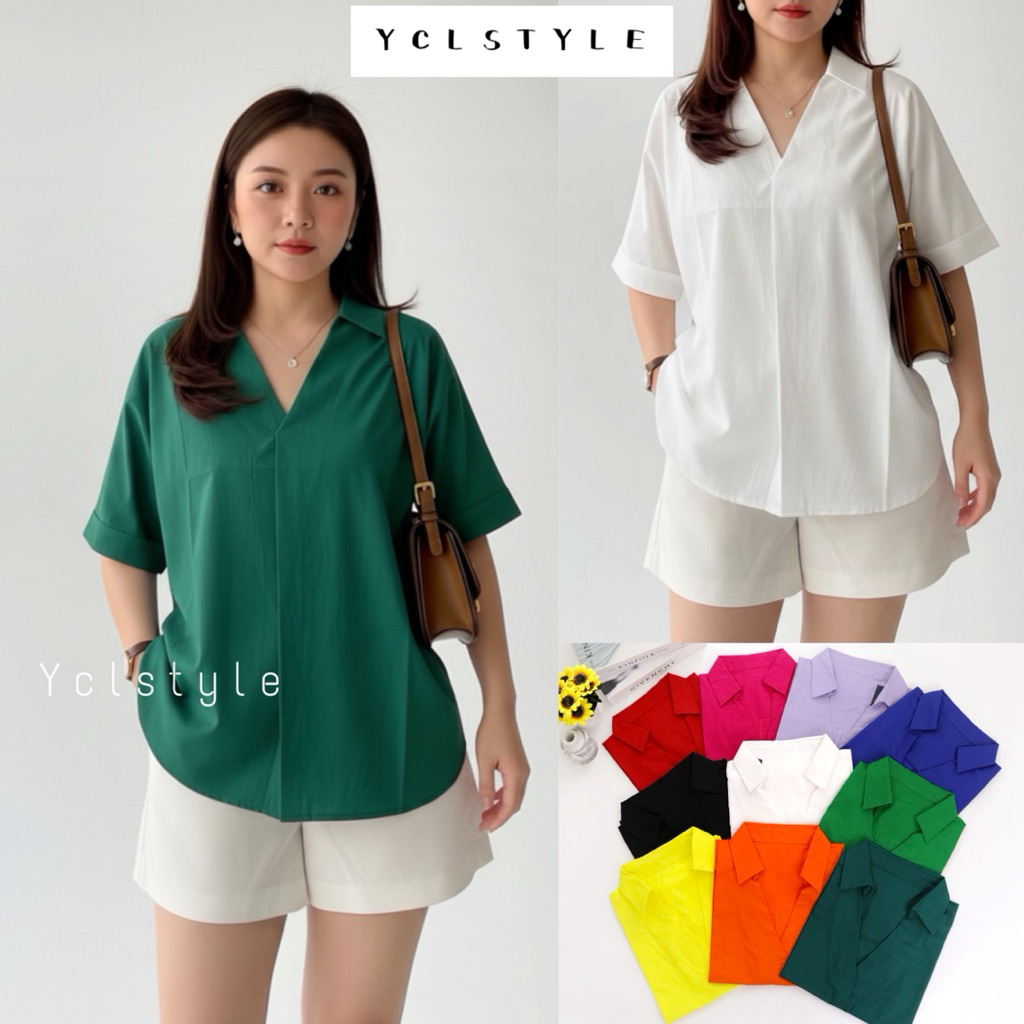 MELISA COTTON V-NECK TWIST BLOUSE WANITA KATUN PREMIUM | Blus Wanita
