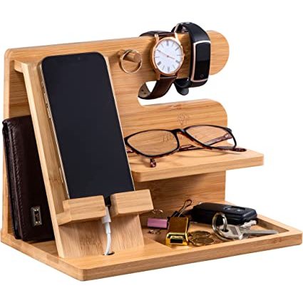 Docking Station Stand HP Dompet Kunci Kacamata Jam Tangan Dan Aksesoris Terbuat dari Kayu