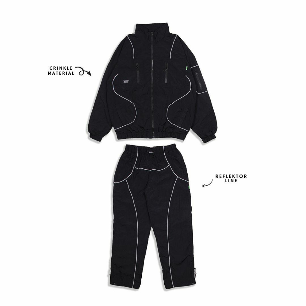 JAKET CRINKLE ONE SET REFLEKTIF BLACK ORIGINAL PRIA JACKET SATU SET CELANA CRINKLE REFLEKTIF HIGH QU