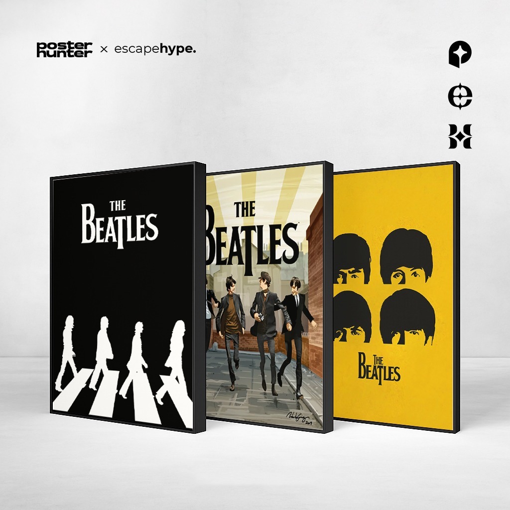 Poster Band Frameblock THE BEATLES Frame Block - Dekorasi Dinding Band Metal Rock Retro Bingkai Wall