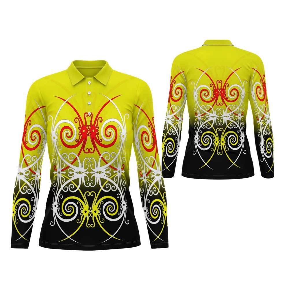Jual Kaos Berkerah/Wangki  batik dayak  Wanita Tangan Panjang Fullprint