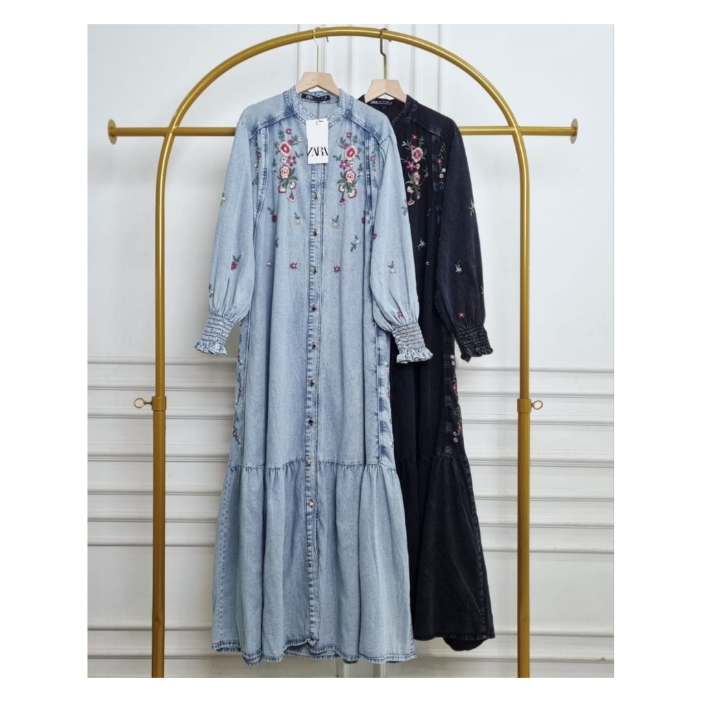 syahira gamis bordir jeans premium