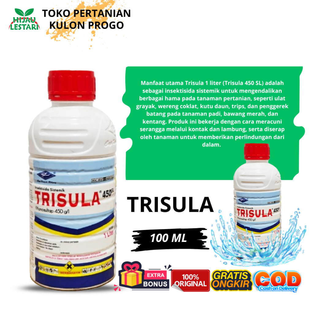 Trisula100ml Insektisida 450 SL Basmi Hama Penggerek Batang, Ulat, Thrips, Kutu Daun