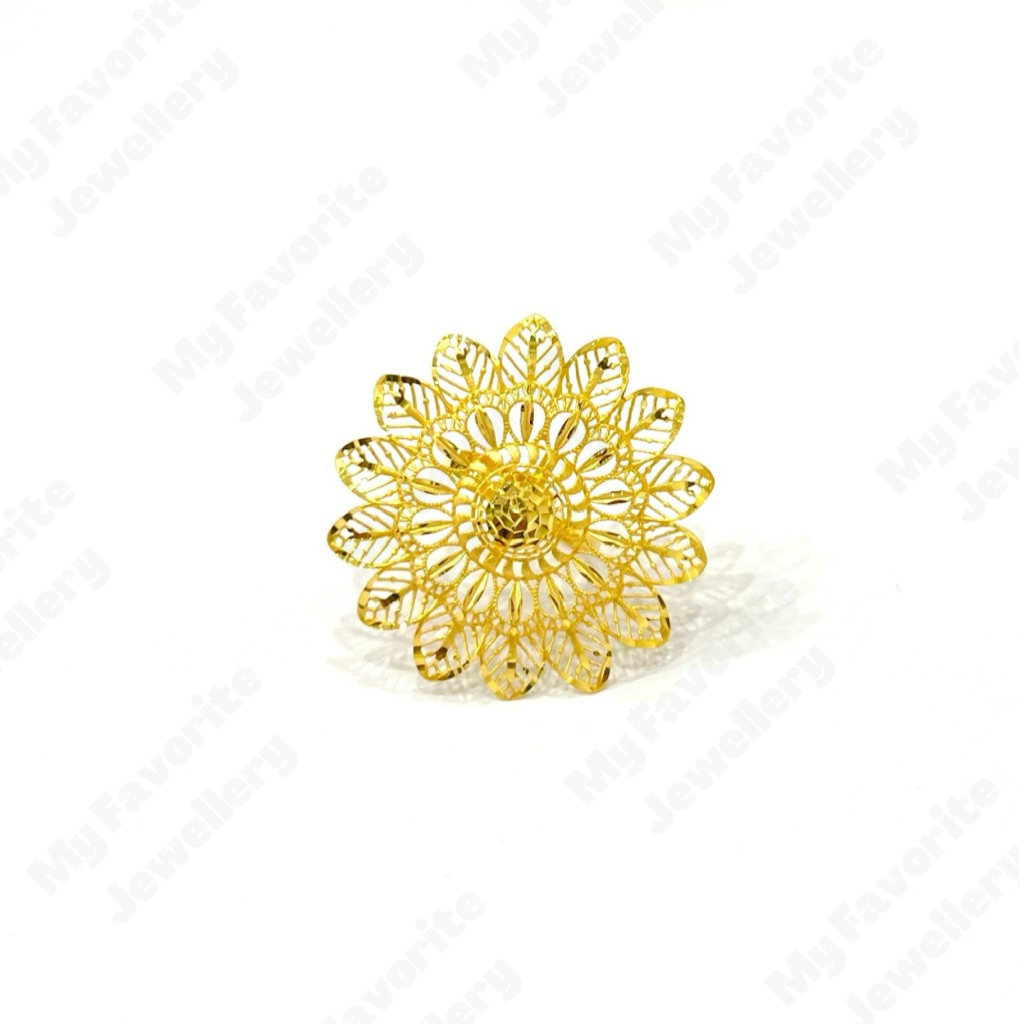 Cincin Adjustable Bunga Matahari Kerawang Emas Asli Kadar 700