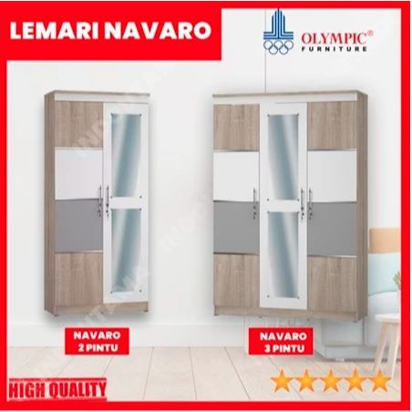 Olympic Lemari Kayu Dua Pintu / Lemari Pakaian Dua Pintu / Lemari Baju 3 Pintu - NAVARO