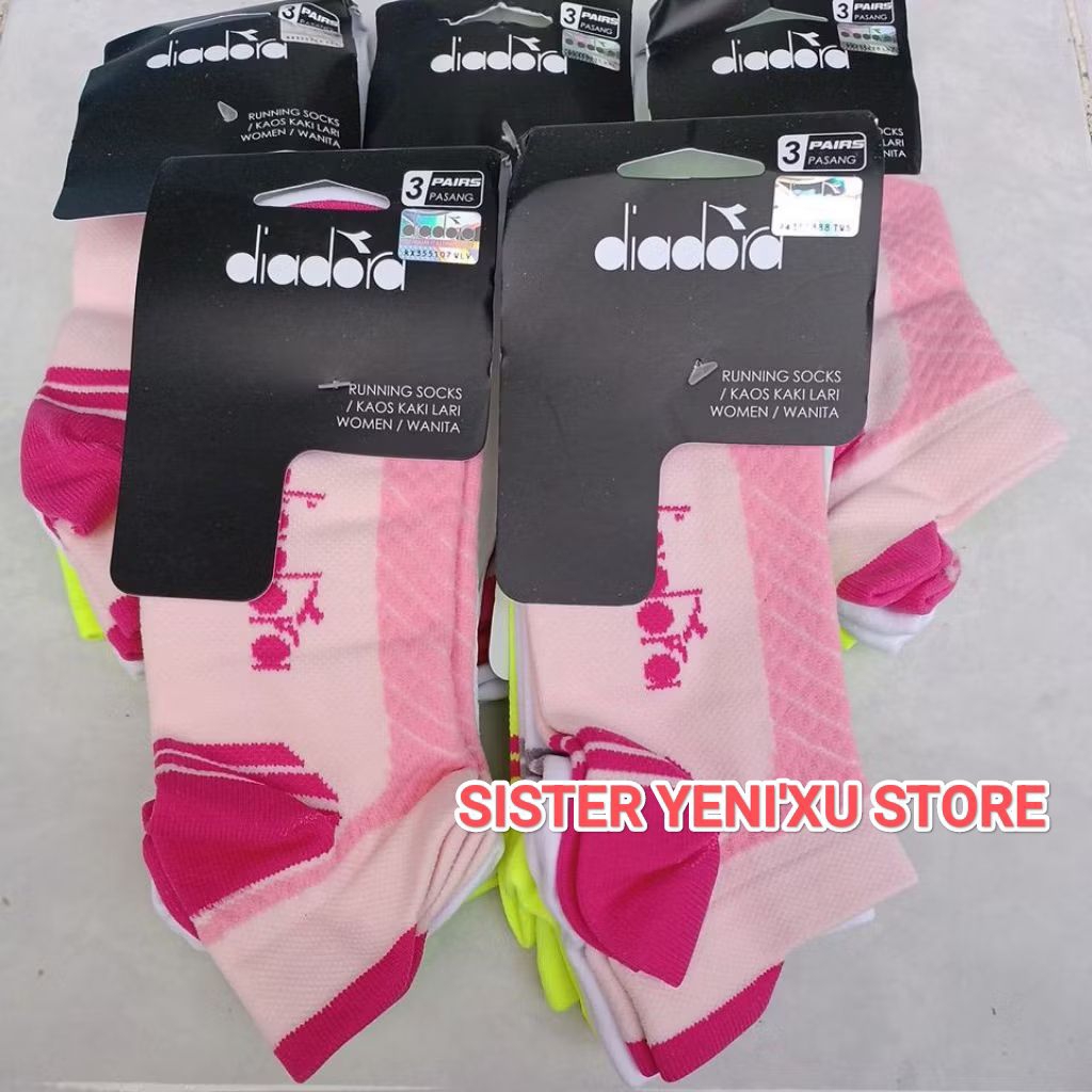 Kaos Kaki Diadora Ankle Running Women Socks MULTICOLOR (Isi 3psg) ORIGINAL STORE 100%