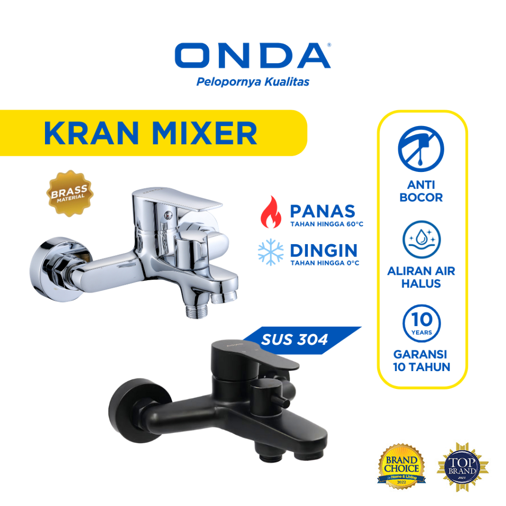 ONDA Kran Mixer 1/2 In Kran Bathtub Shower Panas Dingin Kamar Mandi BATH-TUL Chrome BATH-SUS Black
