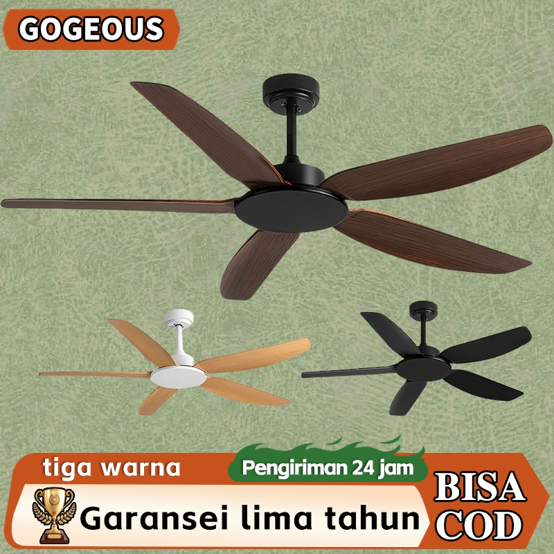 【COD】lampu kipas angin remote Kipas Angin Gantung Plafon Remote Nordik Dengan 52inci Daun Kayu Kipas