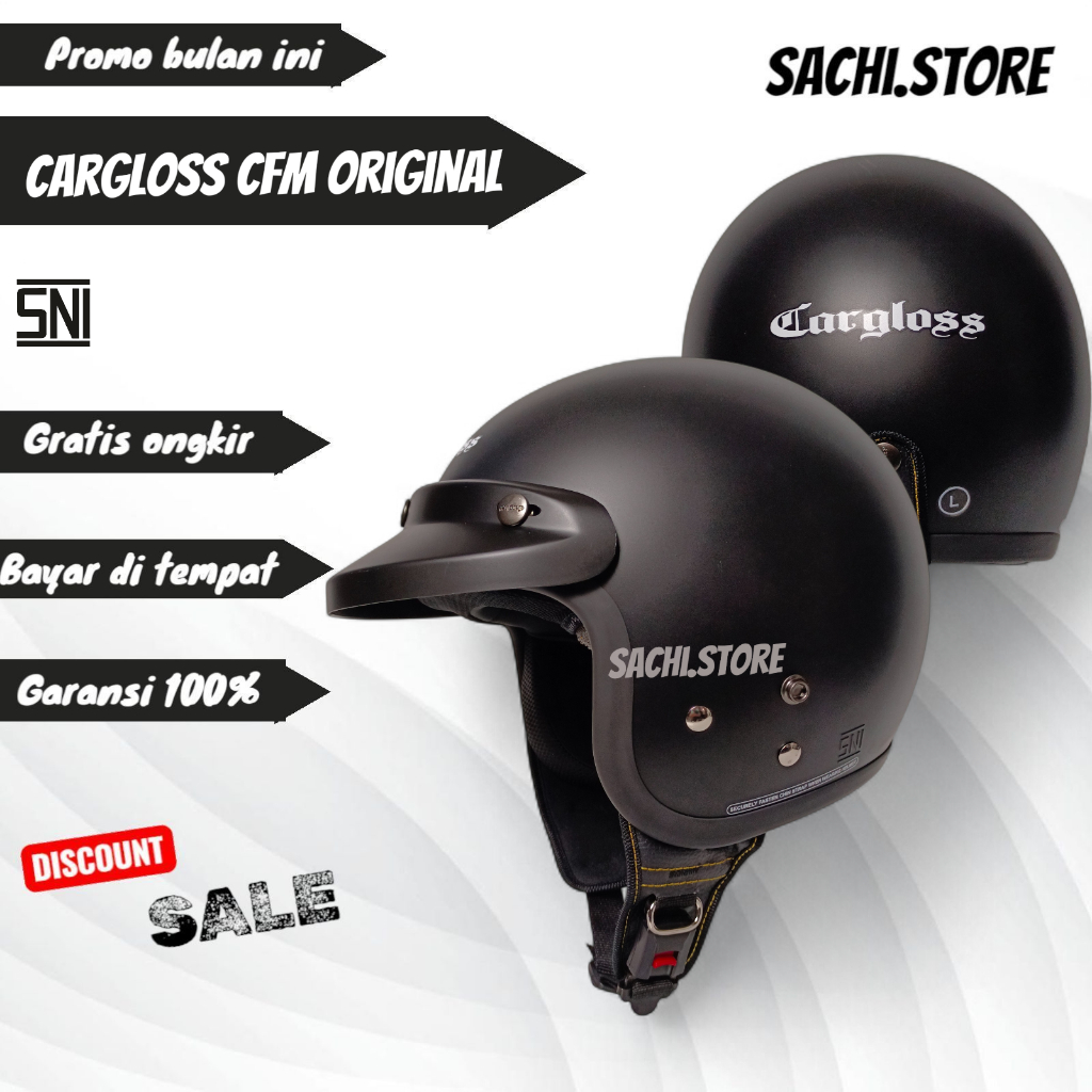 HELM CARGLOSS CFM BLCK DOFF | HITAM DOP | HELM RETRO ORIGINAL+PET