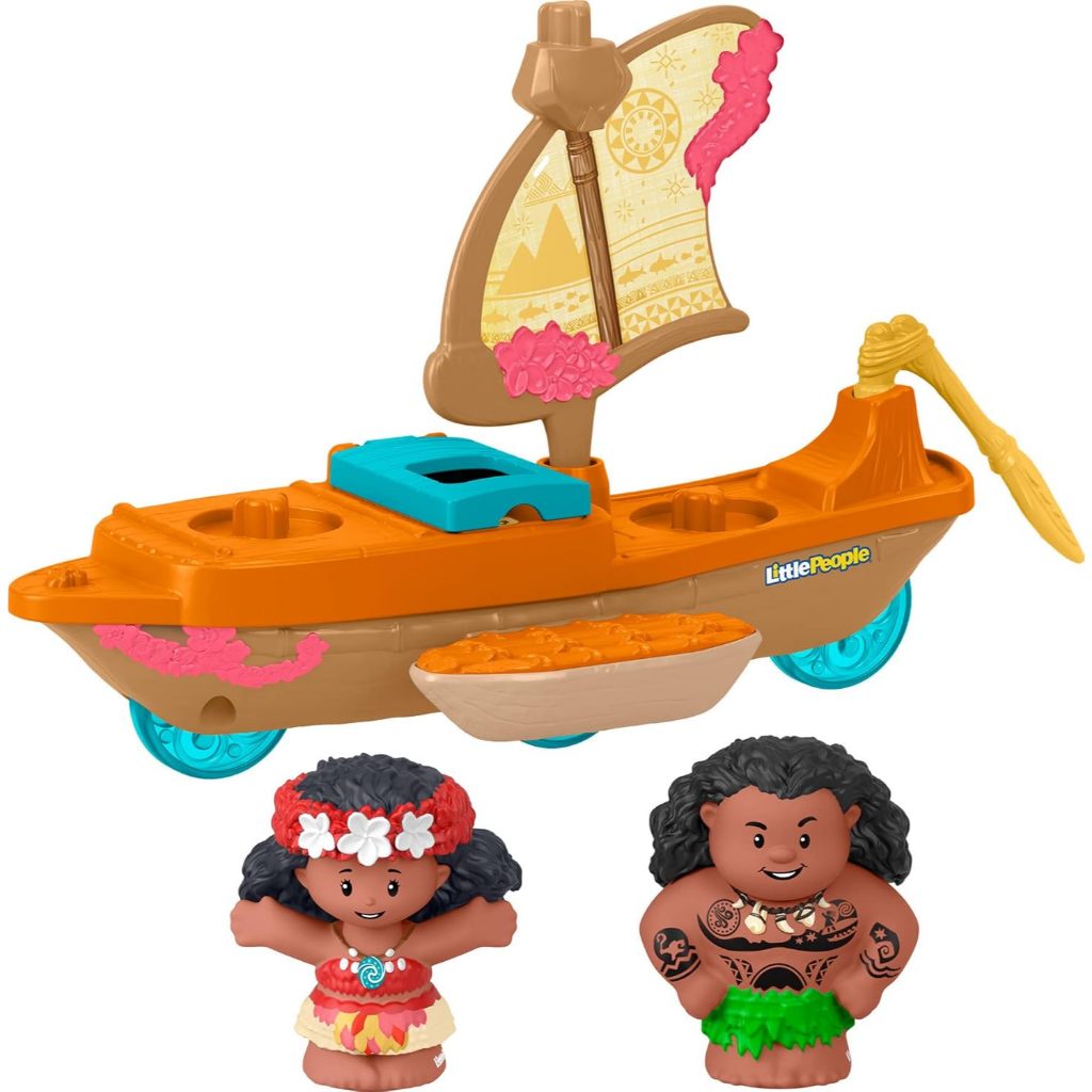 FISHER-PRICE LITTLE PEOPLE TODDLER TOY DISNEY PRINCESS MOANA & MAUIS CANOE SAIL BOAT WITH FIGURES