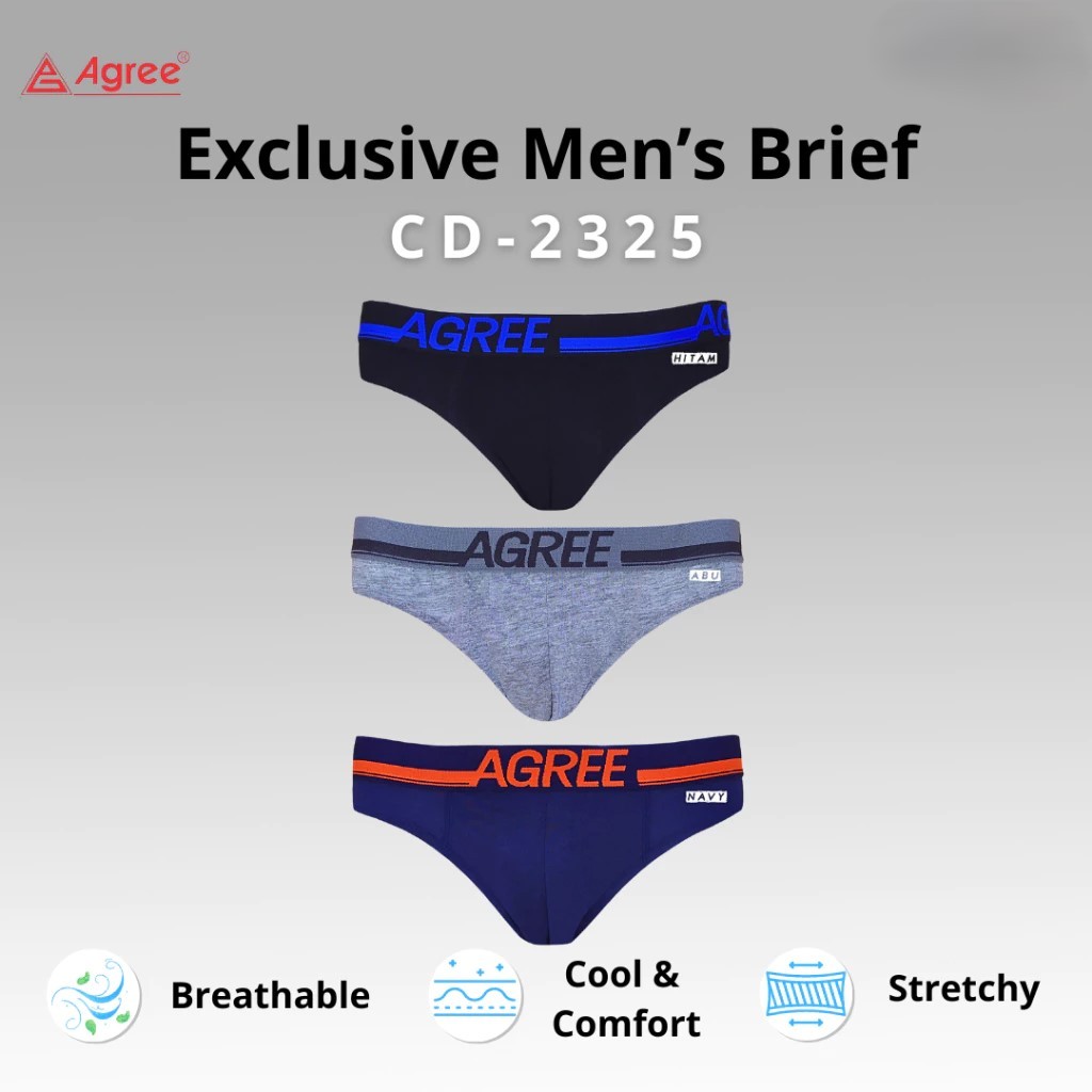 AGREE - Celana Dalam Pria Agree Karet Lebar Kotak Isi 3 Pcs CD-2325 | CD Pria Agree 2325 | Celana Da