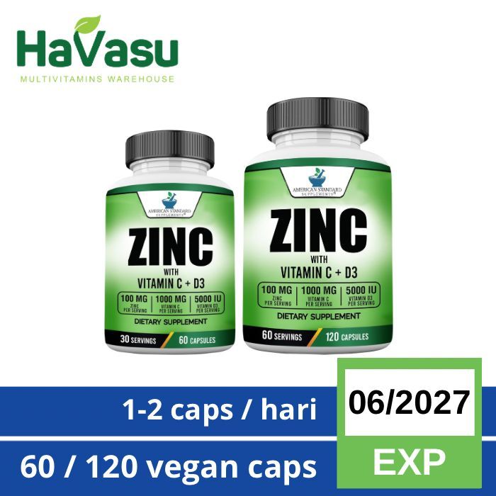 Zinc 100 mg Vitamin C 1000 mg Vitamin D 5000IU American Standard Supplement