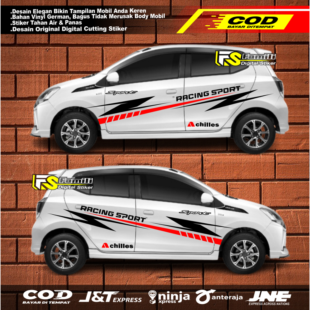 2pcs kanan kiri NEW Sticker stiker mobil ayla striping sticker mobil daihatsu ayla custom text