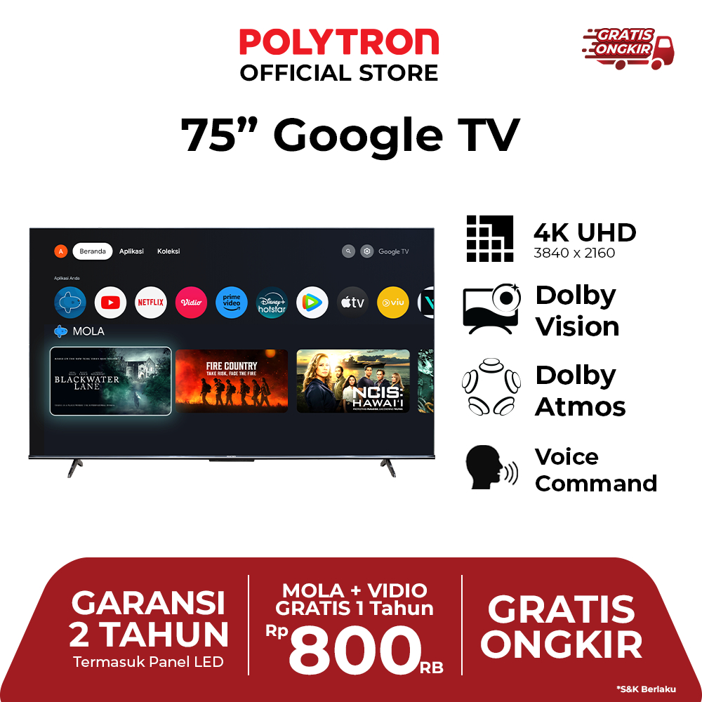 POLYTRON - GOOGLE TV 75" 4K UHD PLD-75UG5959 | POLYTRON 4K UHD Smart Google TV 75 Inch - PLD 75UG595