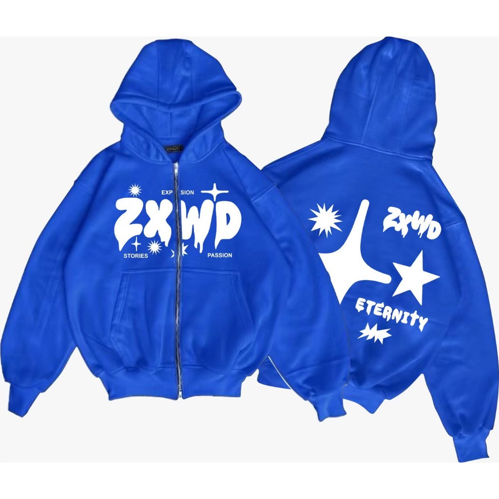 JAKET SWEATER HOODIE BOXY ZIPPER | SWEATER ZIXWORD ETERNITY BIRU QUALITY
