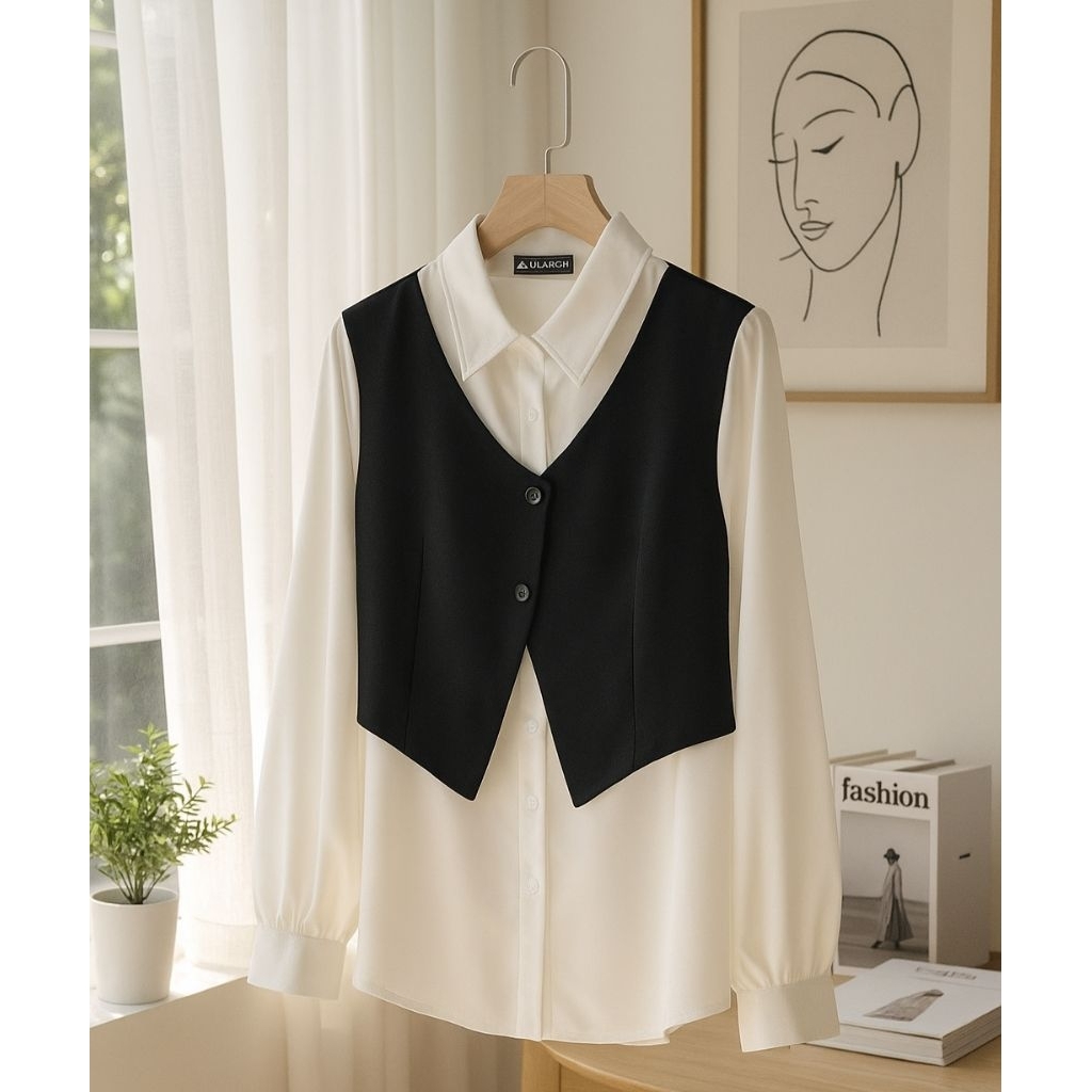 Outer Vest - Kemeja Rompi Wanita (Kemeja + Rompi) Model Kekinian Hijab Friendly Atasan Wanita Multif