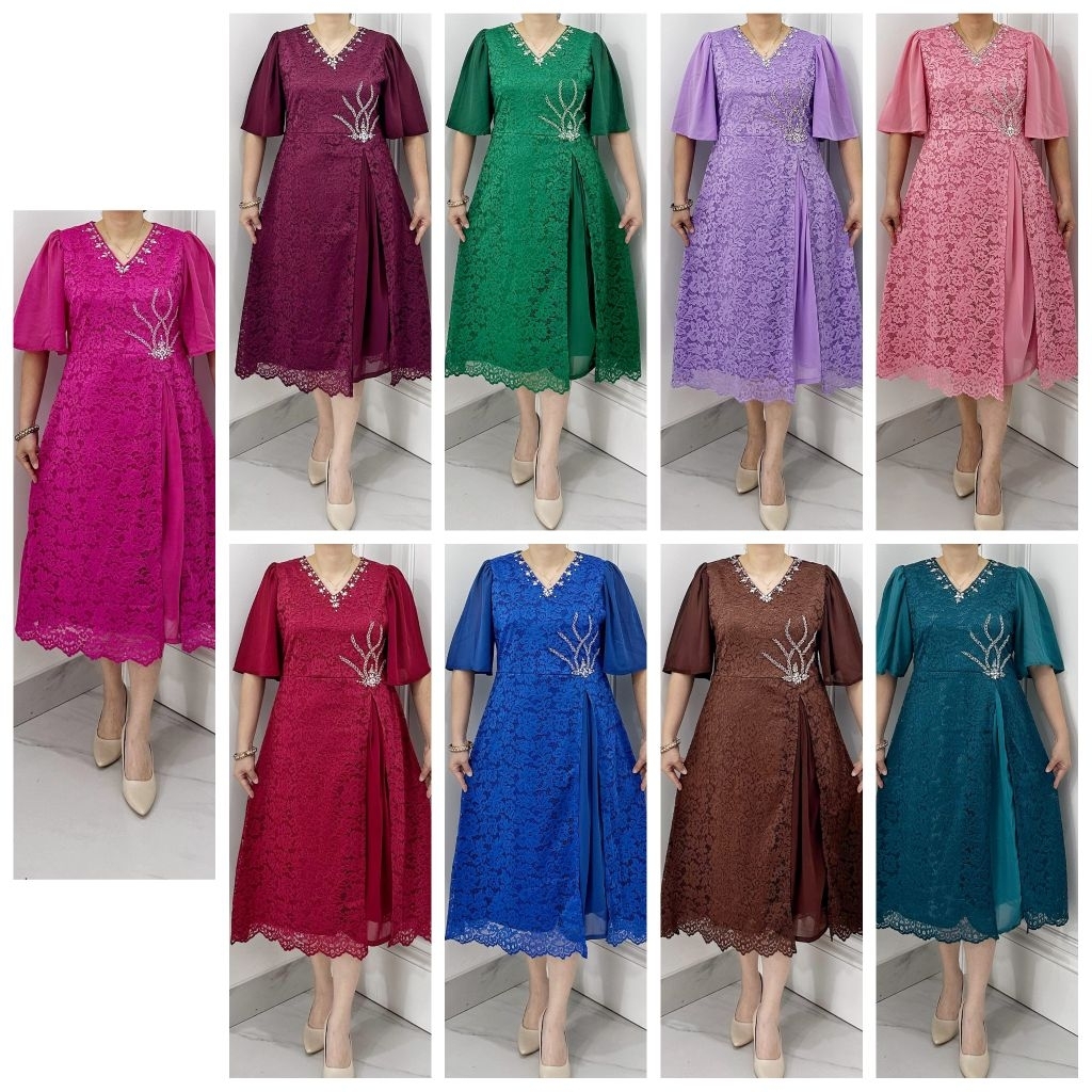 Termurah` Dress Brokat Jumbo Ld 130 Elegan Renda