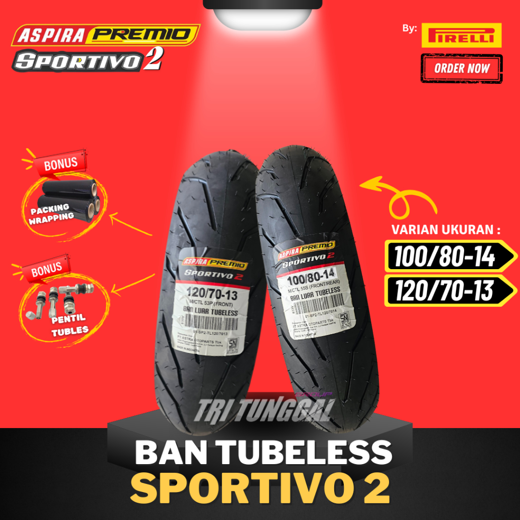[READY COD] BAN ASPIRA PREMIO SPORTIVO 2 ( 100/80-14 & 120/70-13 ) TUBELESS MEDIUM SOFT COMPOUND RIN