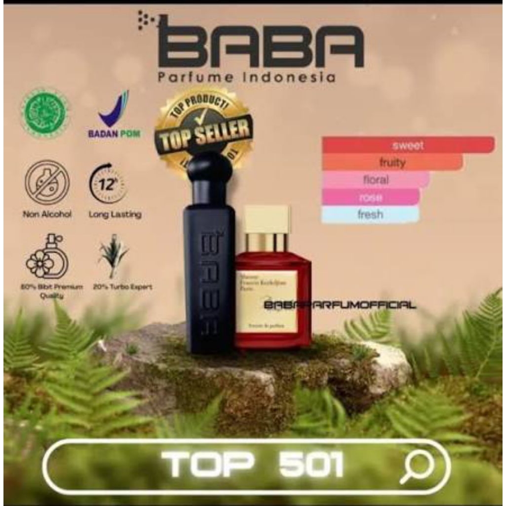 TOP Seller Baba Parfum 100% ORIGINAL Pria/Wanita Non Alkohol TOP 501 BACARAT