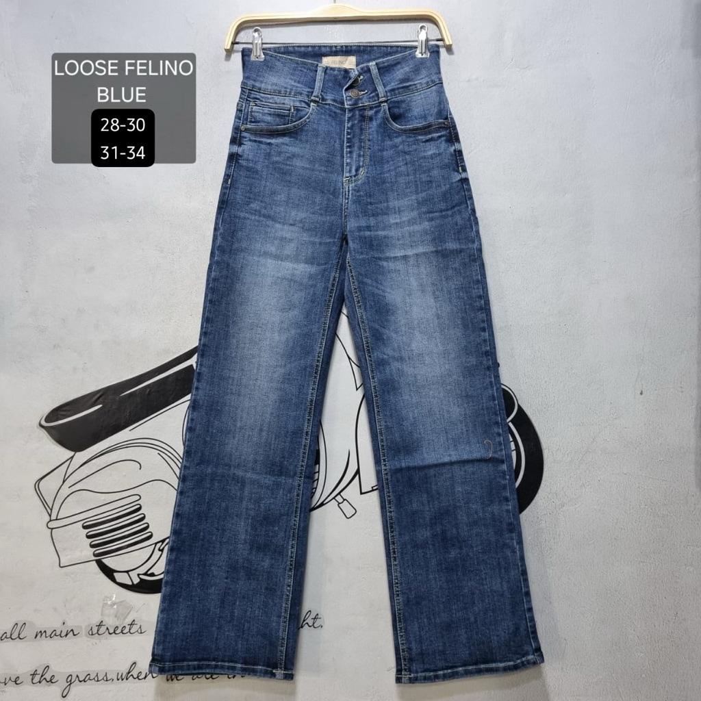 [Evasabrina88]Celana Kulot Loose Stretch Wanita Ocean Blue Felino Jeans