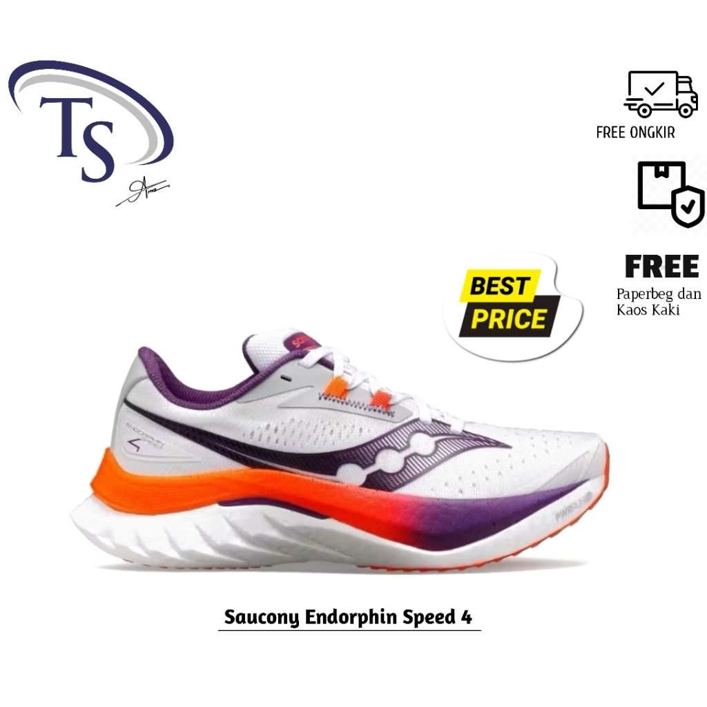 Saucony Endorphin Speed 4 White Vizi Orange Running Shoes Unisex