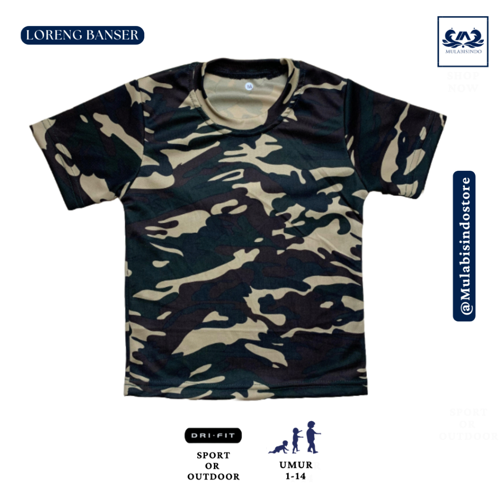 kaos loreng banser anak usia 1 sampai 10 tahun bahan dry fit