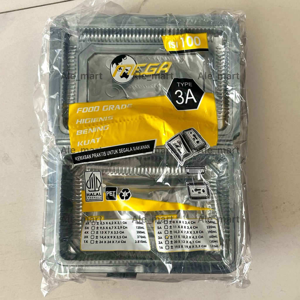 [100pcs] 3A MEGA Kotak Plastik Mika Makan Kue Tebal