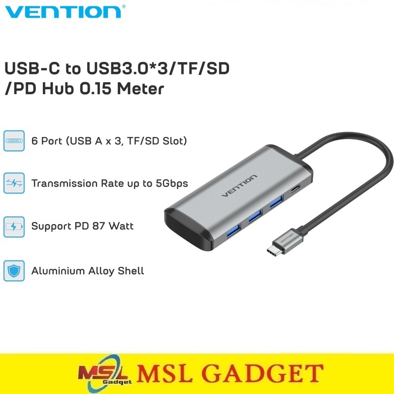 VENTION USB C Hub Type C to USB 3.0 Card Reader TF SD Power Delivery