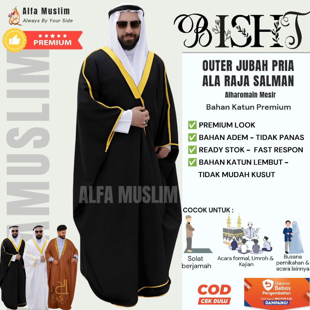 Bisht Raja Arab, Luaran Jubah Raja Salman, Outer Jubah Premium Alfa Muslim x Haromain