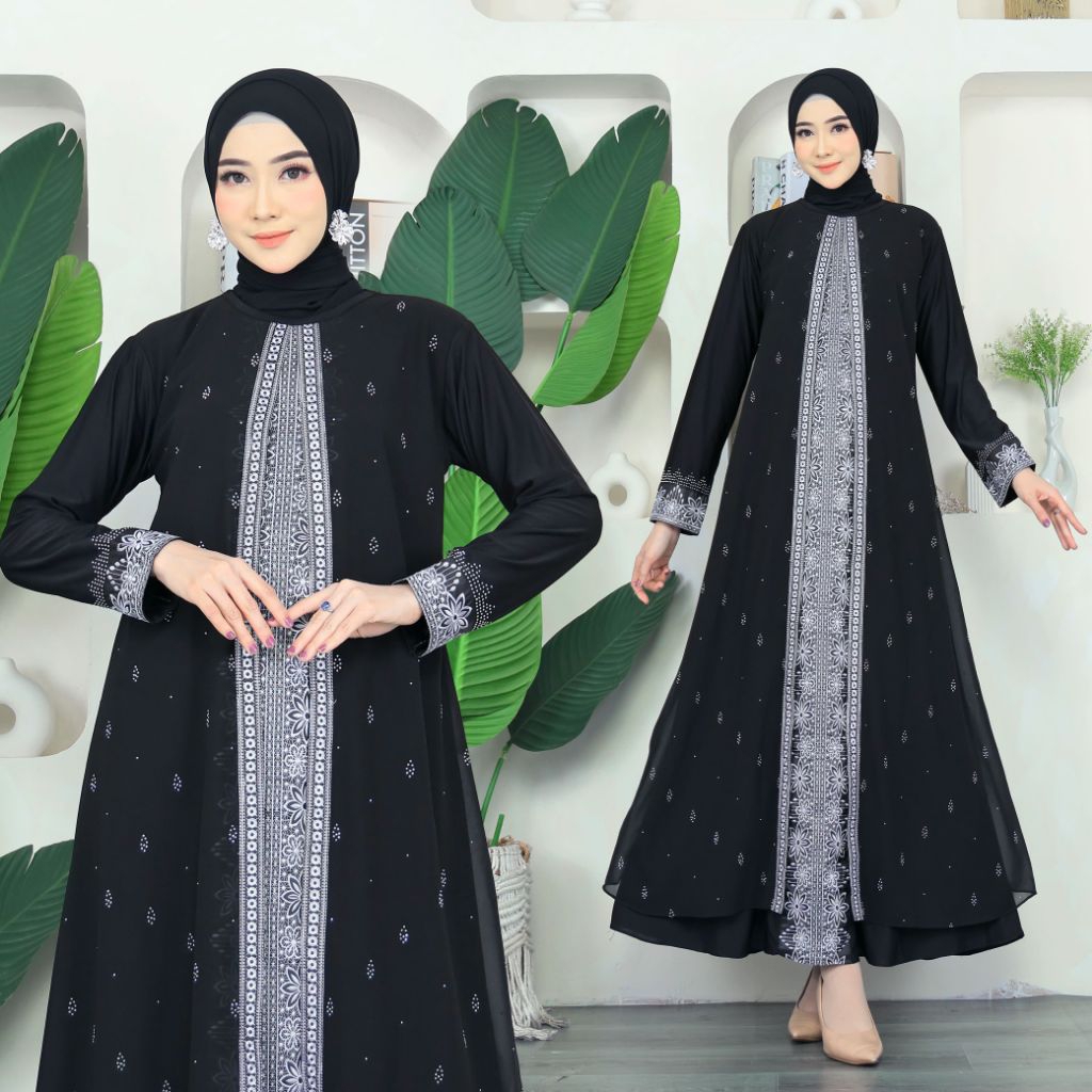 GAMIS ABAYA BUKA PINTU BORDIR SILVER