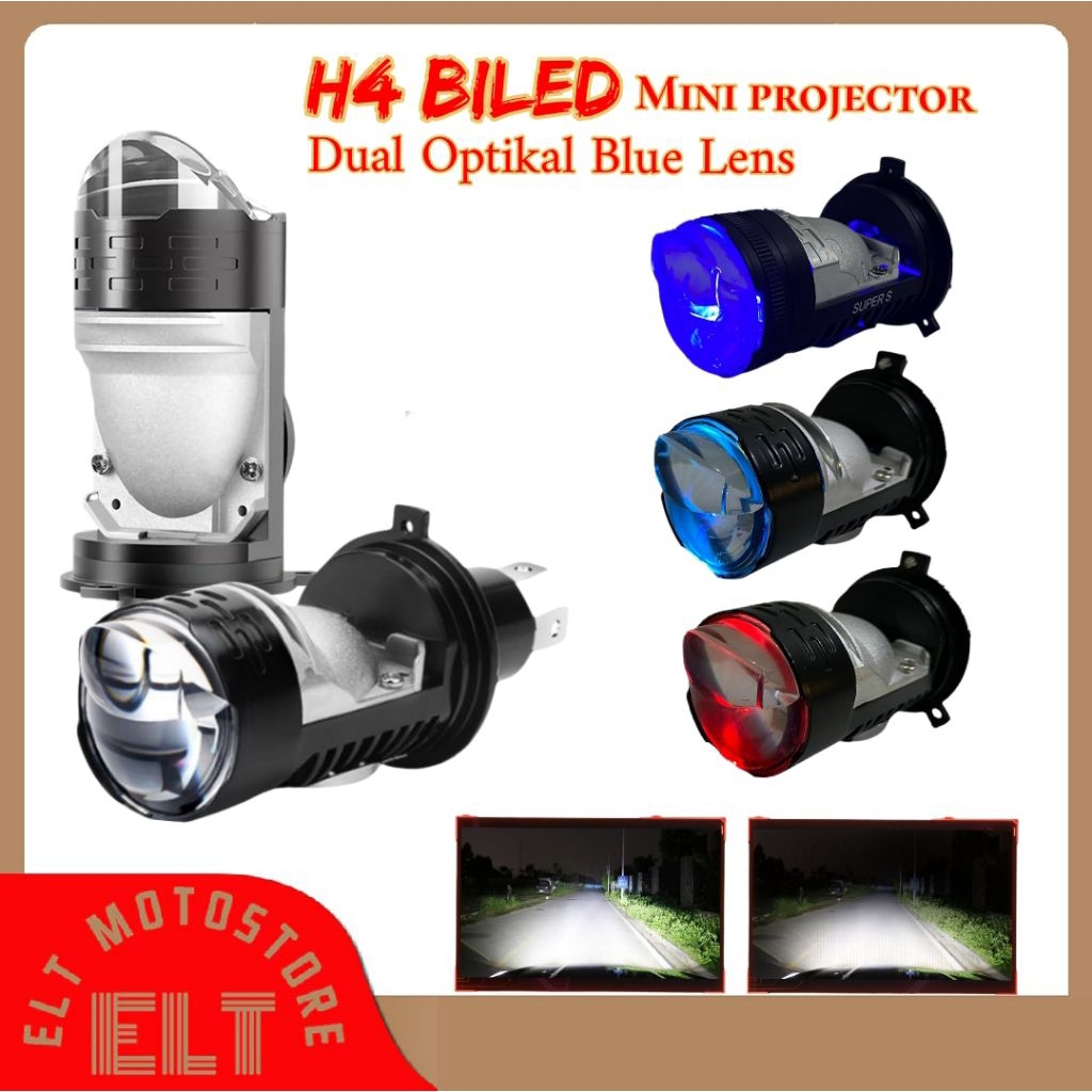 Lampu Mini Biled H4 ZE5 Super S Mobil Motor Dual Convex Blue Lens H4 Projector Low 35 watt High 50 W
