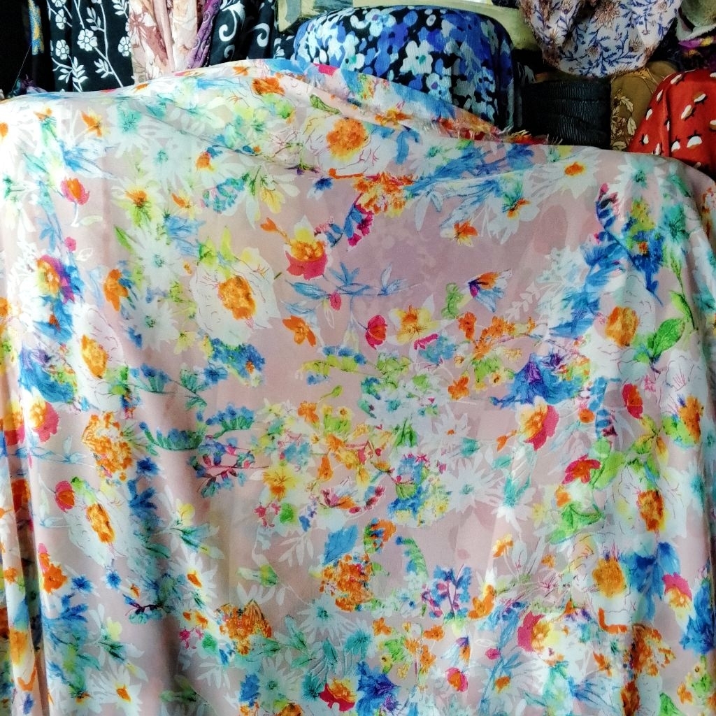 kain sifon motif bunga premium / bahan sifon motif bunga premium