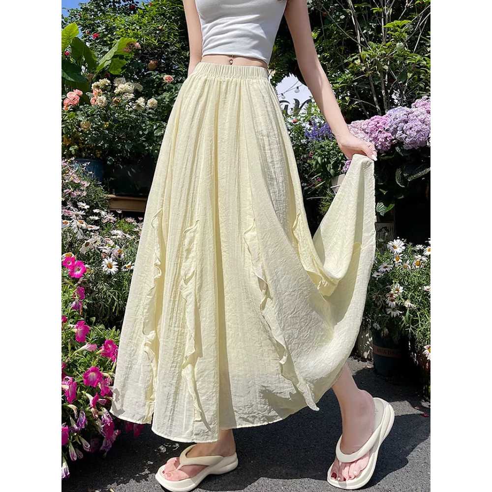 Rok Import Terbaru Wanita panjang Pinggang karet Rok Polos Wanita Kekinian Terbaru Remaja Wanita 995