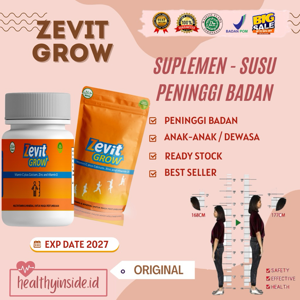 ZEVIT GROW - PENINGGI BADAN ORIGINAL BPOM TERLARIS / SUPLEMEN SUSU TINGGI KALSIUM ANAK DEWASA