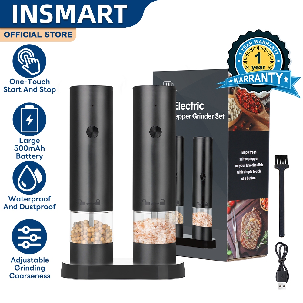 INSMART 2 Item Penggiling Lada Listrik 40ML Garam Laut Kacang Hijau Penggiling Otomatis Pengisian Da