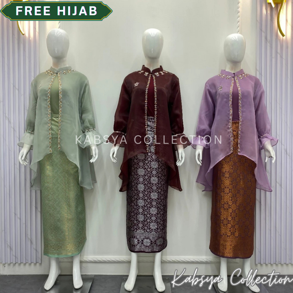 INSTANT COD Setelan Kebaya Organza Payet Premium Dan Rok Songket Kebaya Melayu Organza / Setelan Dre