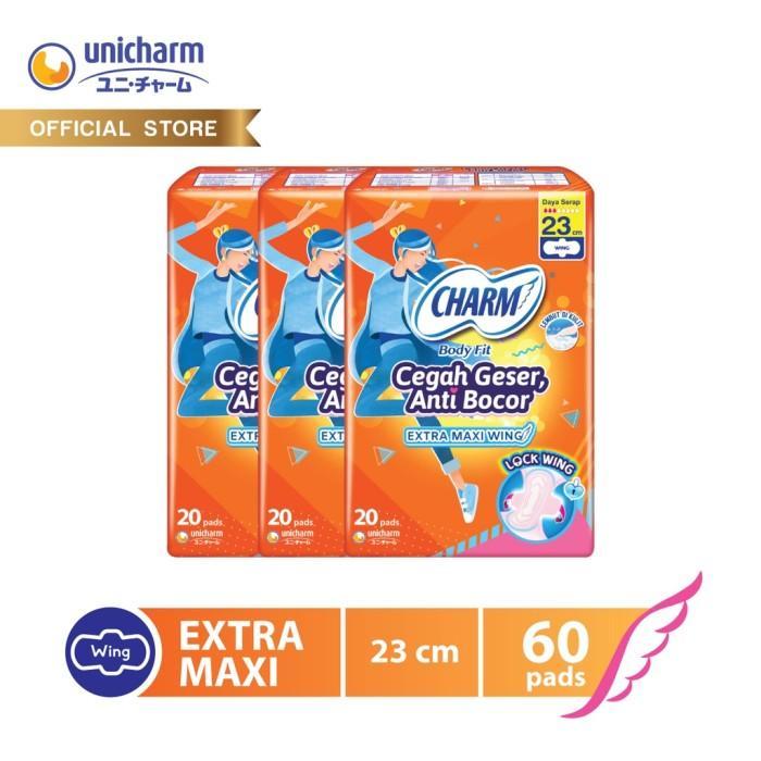 Charm Pembalut Body Fit Extra Maxi 23cm Wing 20 pads - 3 Packs