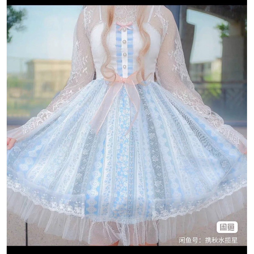 Blue Floral Tulle Lolita Dress Coquette Dress Fairy Dress