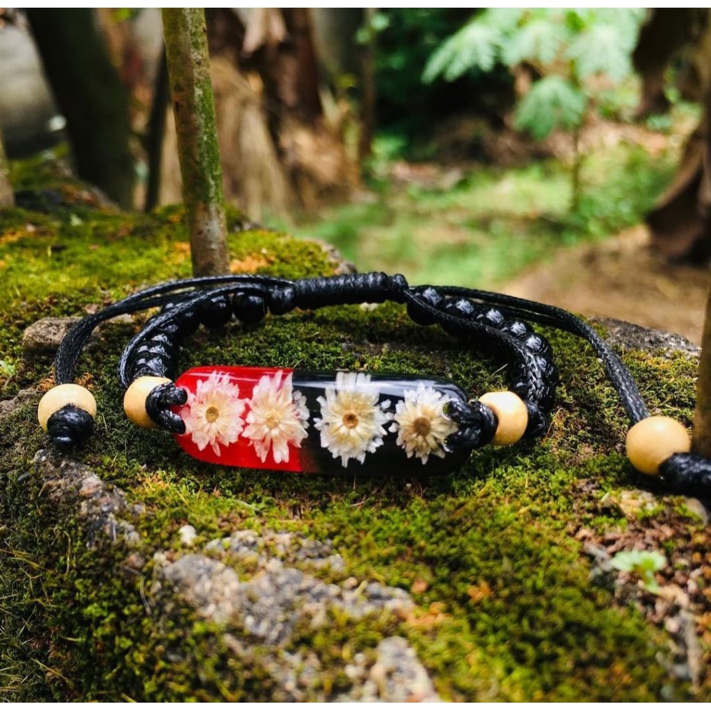 gelang resin manik" bunga edelweiss / resin