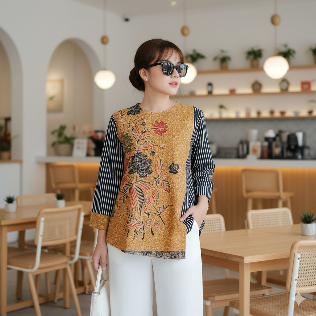 Shanaya Baju Batik Wanita Blus Amora Batik Printing Bunga Cantik Elegan