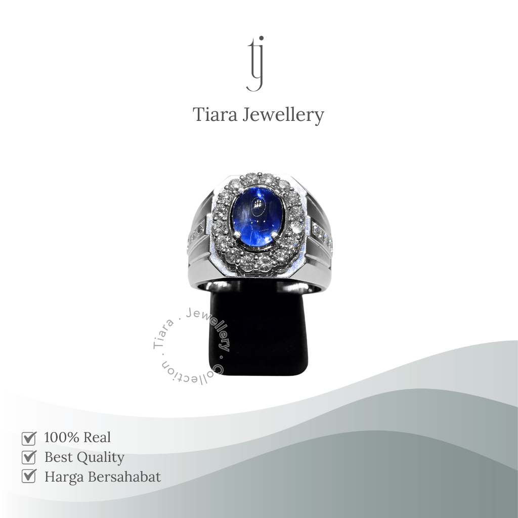 Tiara Jewellery - Natural Non Heat Blue Saphire Men's Ring 18K White Gold [MS5] / Cincin Cowok Batu 