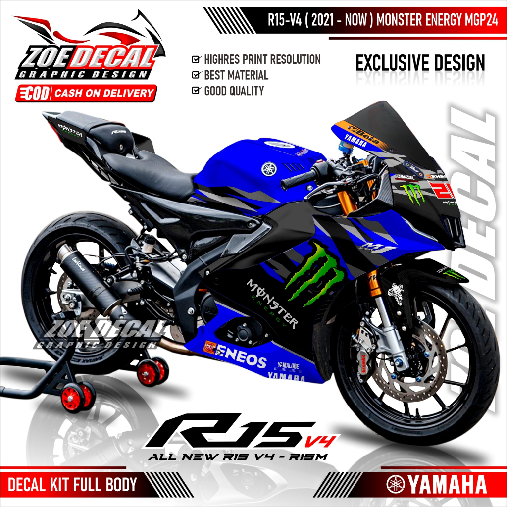 Terbaru Stiker Decal Full Body Yamaha R15 V4 Full Body High Quality Vinyl MonsterEnergy Yamaha Motog