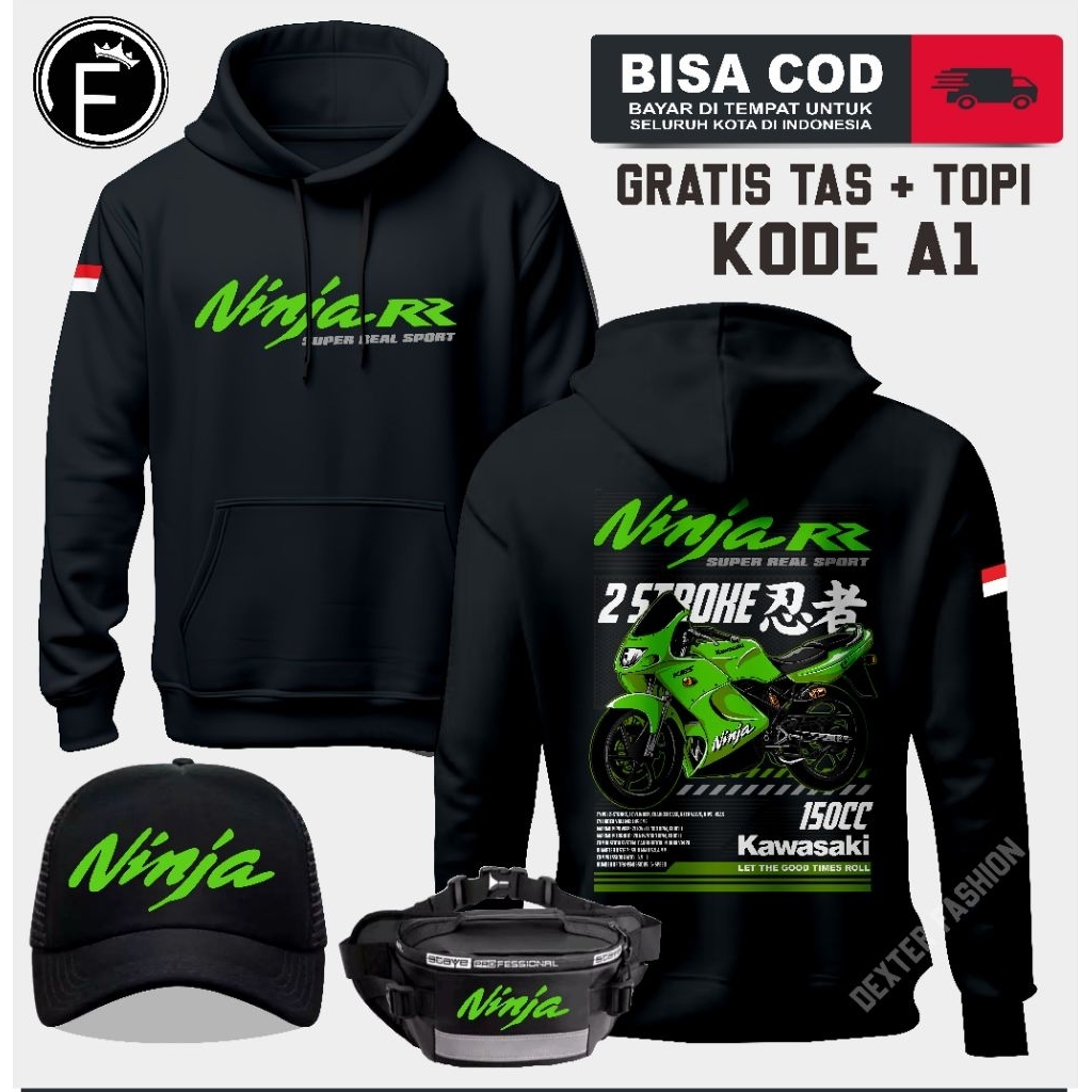 HOODIE KAWASAKI NINJA RR TERBARU JAKET HOODIE KAWASAKI NINJA RR TERBARU ORIGINAL GRATIS TAS DAN TOPI