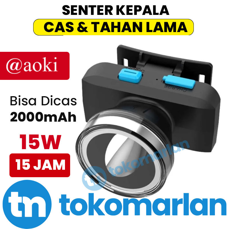 NEW Lampu Senter Kepala Rechargeable / Head Lamp Aoki 15W AK-3678L Bisa Dicas Baterai 2000mAh Tahan 