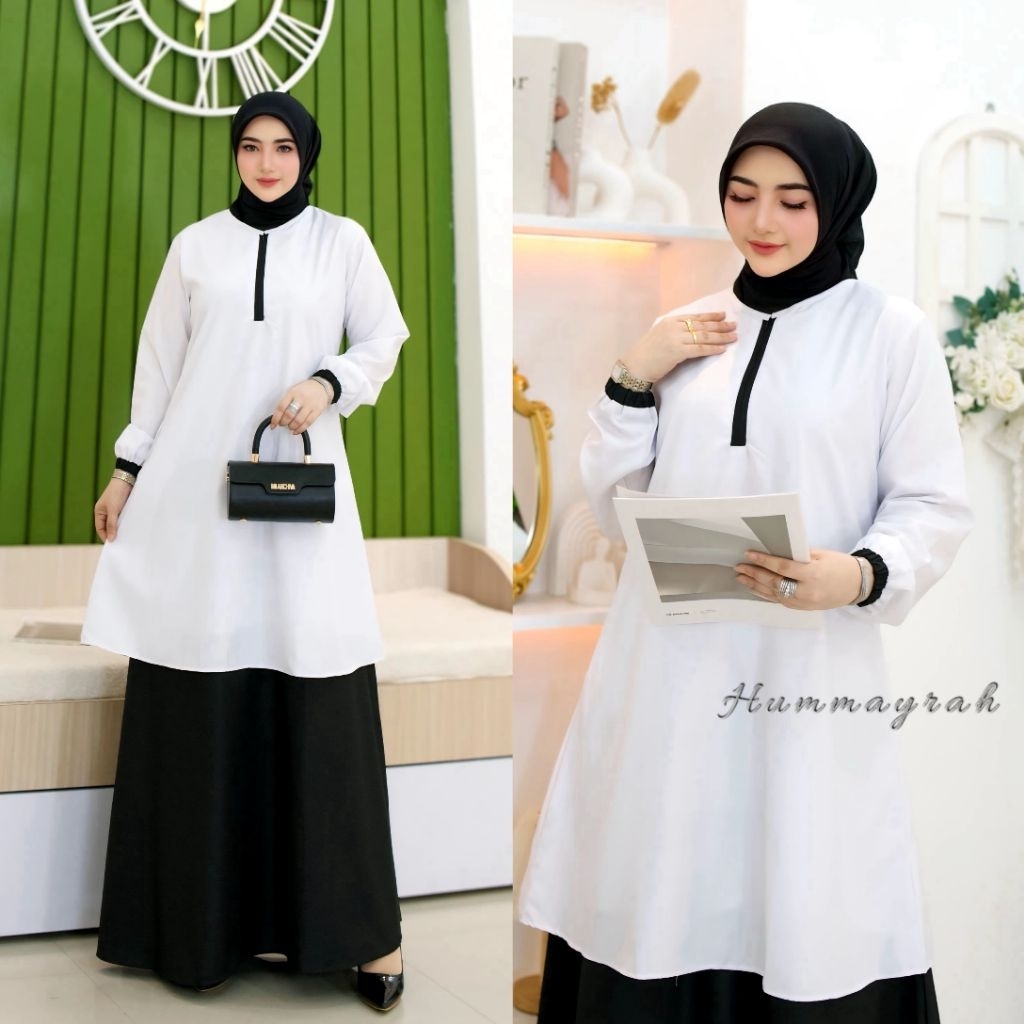 Seraagam gamis melayu hitam putih ASN toyobo premium gamis kurung melayu gamis kerja ASN HUMMAYRAH